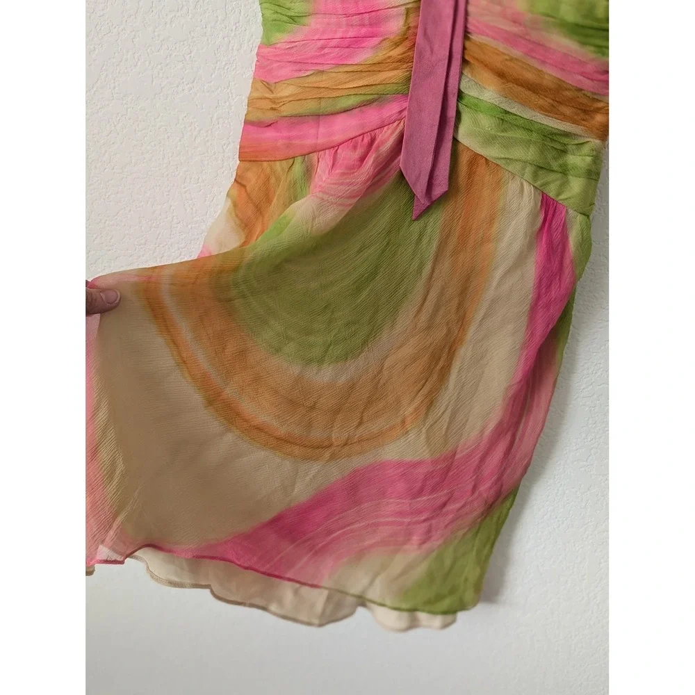 Vintage Abstract Watercolor Ruched Prom Cocktail Dress Pink Whimsy Fairy Bold 2 - Picture 6 of 8